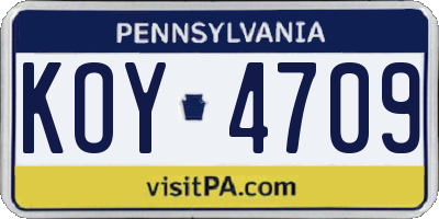 PA license plate KOY4709