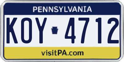 PA license plate KOY4712