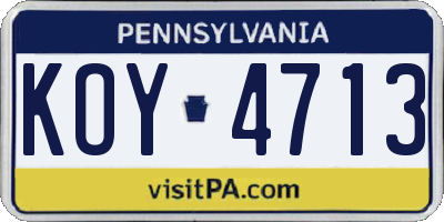 PA license plate KOY4713