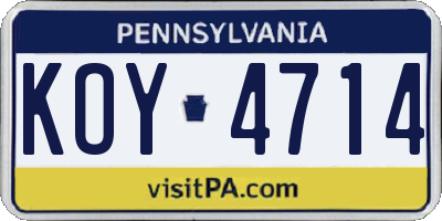 PA license plate KOY4714