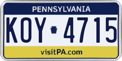 PA license plate KOY4715
