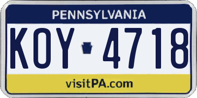 PA license plate KOY4718