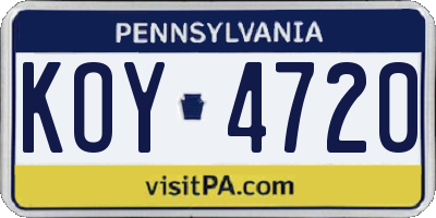 PA license plate KOY4720