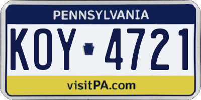 PA license plate KOY4721