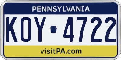 PA license plate KOY4722