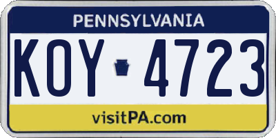 PA license plate KOY4723