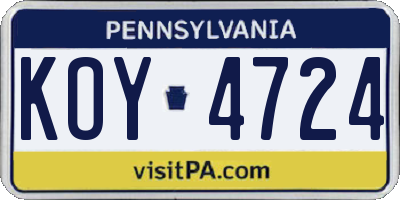 PA license plate KOY4724