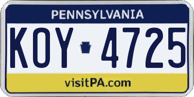 PA license plate KOY4725
