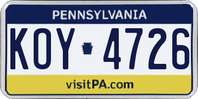 PA license plate KOY4726