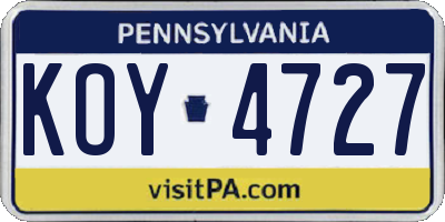 PA license plate KOY4727