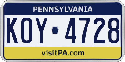 PA license plate KOY4728