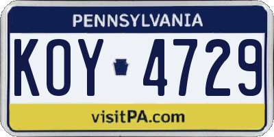 PA license plate KOY4729