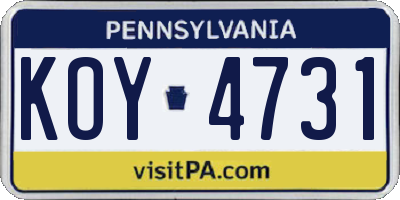 PA license plate KOY4731