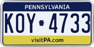 PA license plate KOY4733