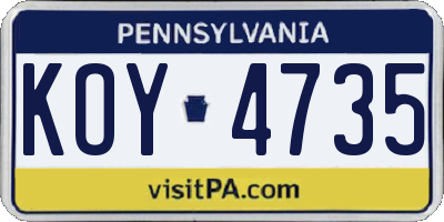 PA license plate KOY4735