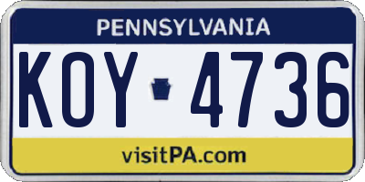 PA license plate KOY4736