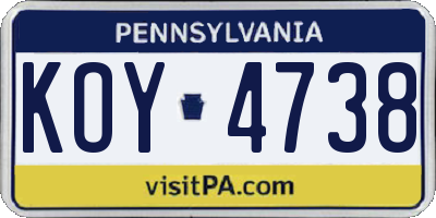 PA license plate KOY4738