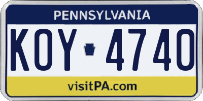 PA license plate KOY4740