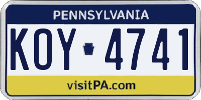PA license plate KOY4741