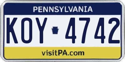 PA license plate KOY4742