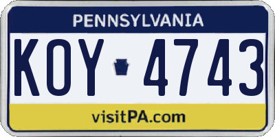 PA license plate KOY4743