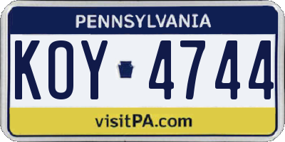 PA license plate KOY4744