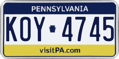 PA license plate KOY4745
