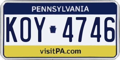 PA license plate KOY4746