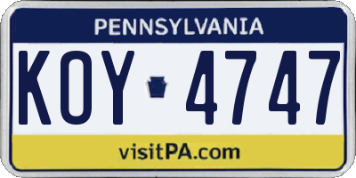 PA license plate KOY4747