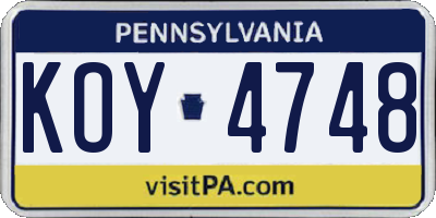 PA license plate KOY4748