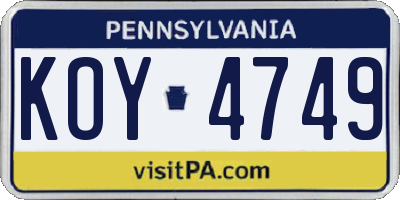 PA license plate KOY4749