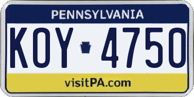 PA license plate KOY4750