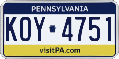 PA license plate KOY4751