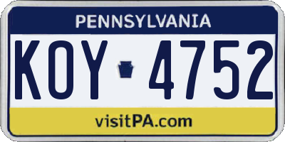 PA license plate KOY4752