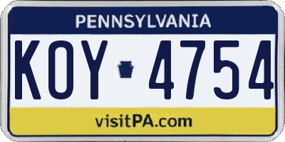 PA license plate KOY4754