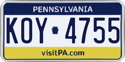 PA license plate KOY4755
