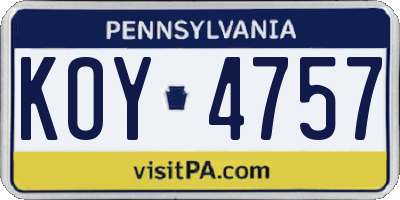 PA license plate KOY4757