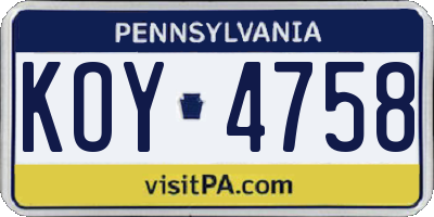 PA license plate KOY4758