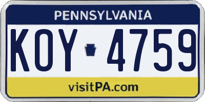 PA license plate KOY4759