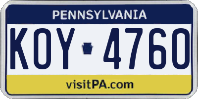 PA license plate KOY4760