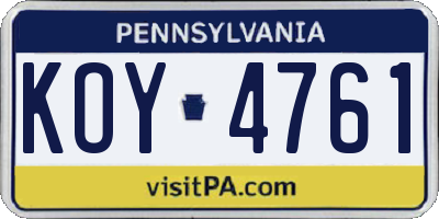 PA license plate KOY4761