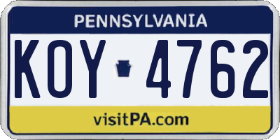 PA license plate KOY4762