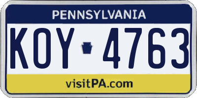 PA license plate KOY4763