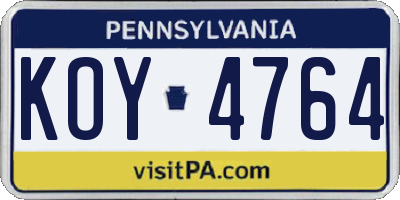 PA license plate KOY4764