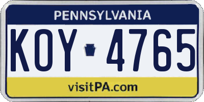 PA license plate KOY4765