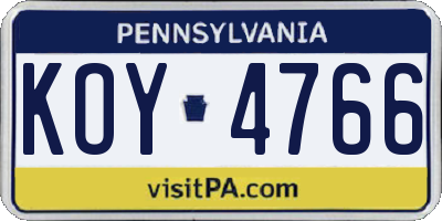 PA license plate KOY4766