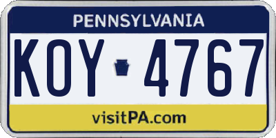 PA license plate KOY4767