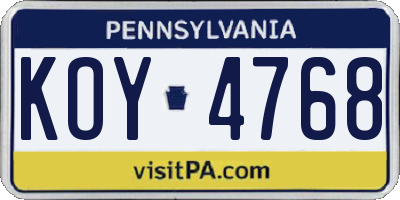 PA license plate KOY4768