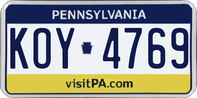 PA license plate KOY4769