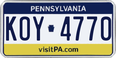 PA license plate KOY4770